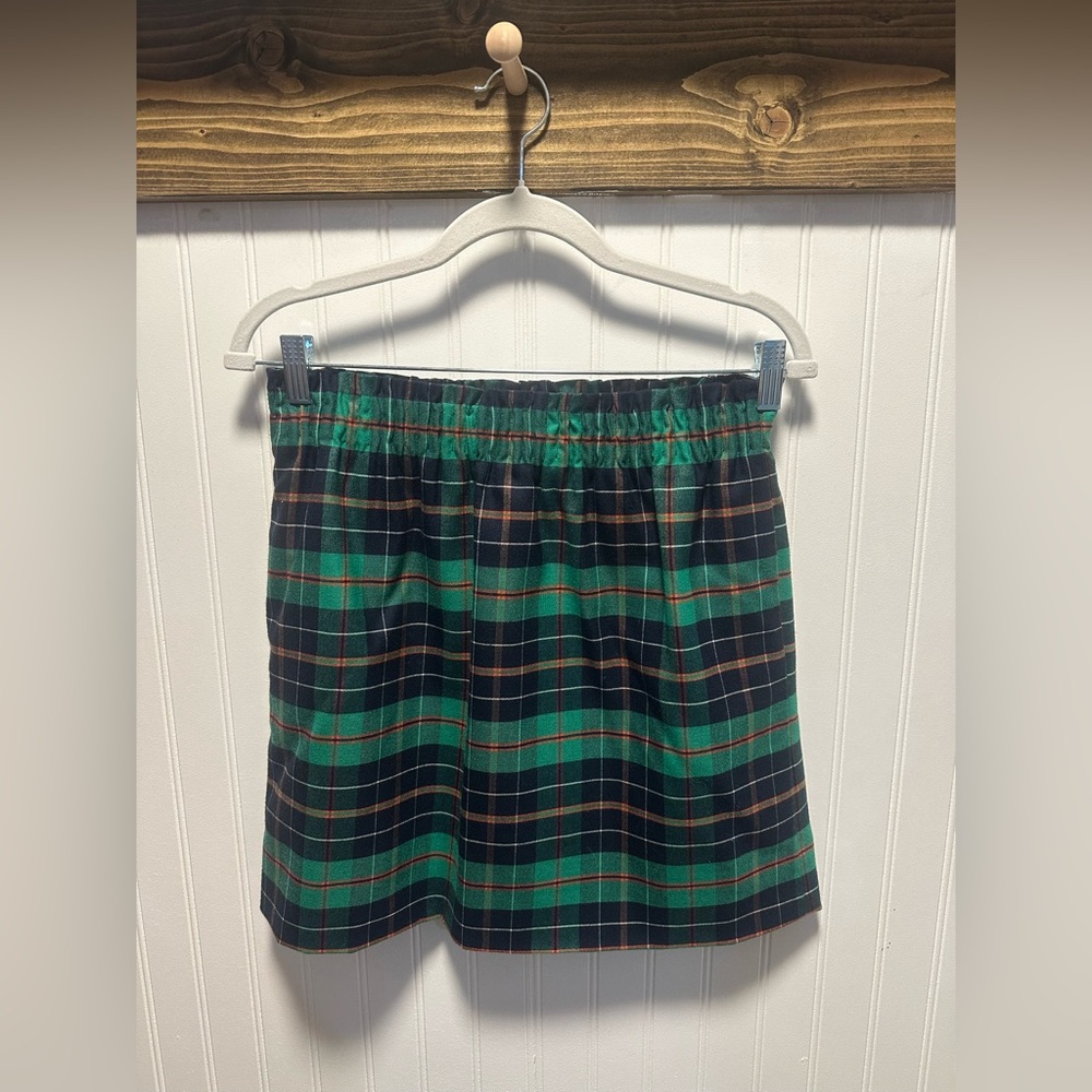 J Crew Green Tartan Plaid Mini Skirt Sz 6 Friends Rachel Academia Preppy Wool
